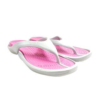 Crocs Capri V Womens Size 11 White & Pink Flip Flop Sandals Casual Comfort
